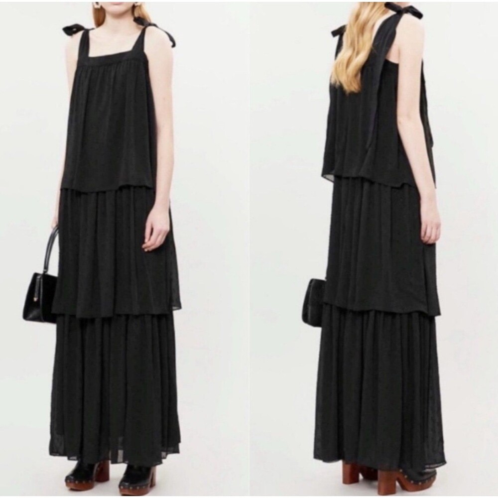 NWT HAPPY X NATURE Womens Black Tiered Sleeveless Maxi Tank Dress size S